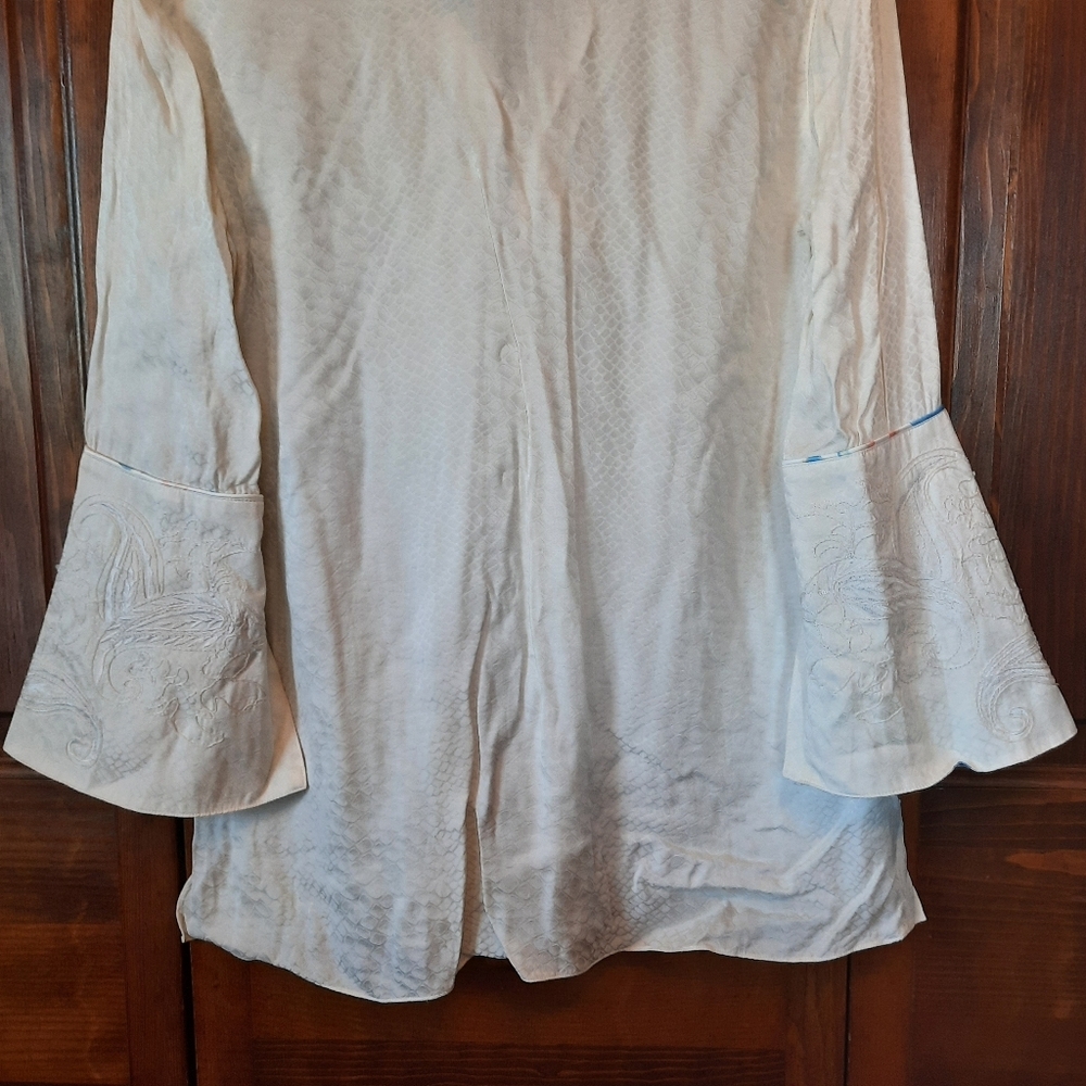 Robert Graham Silk Bamboo Blend Cream Neck-tie Bell Sleeve Blouse Size Small - Picture 15 of 15